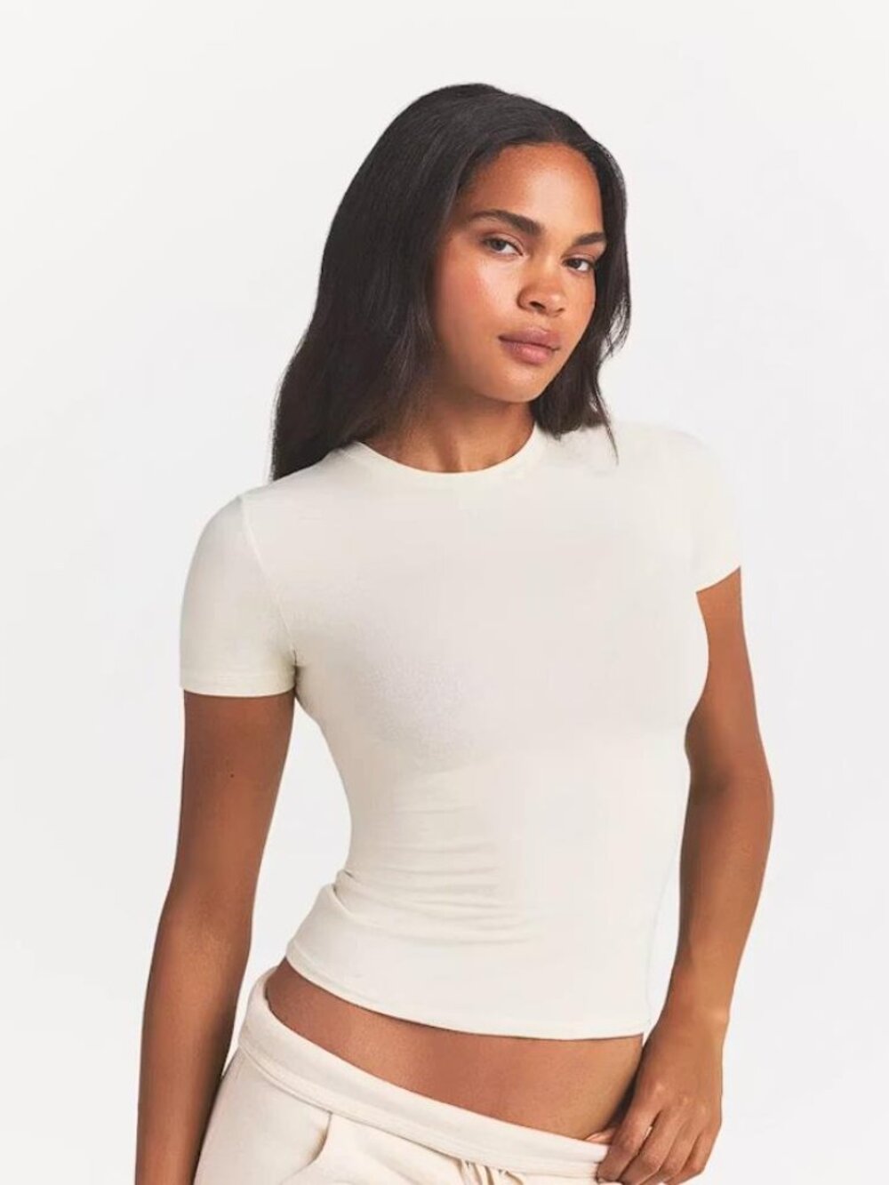 SKIMS Short Sleeve Crewneck Tee in Cream